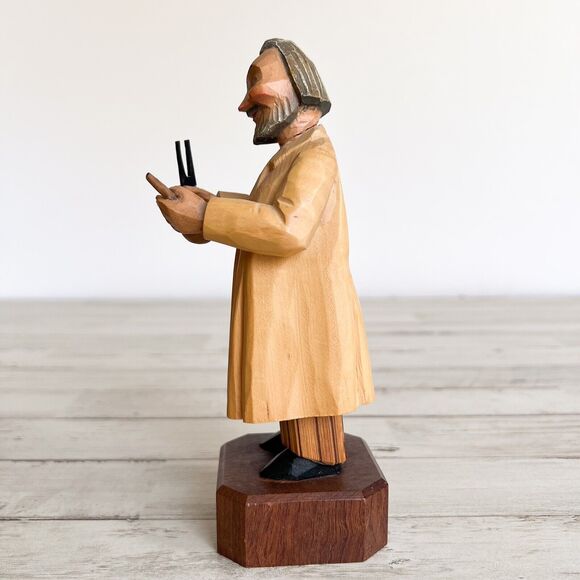 Vintage Ear Nose Throat Doctor Carved Wood Folk Art Primitive Figurine 7" Gift - Picture 3 of 12